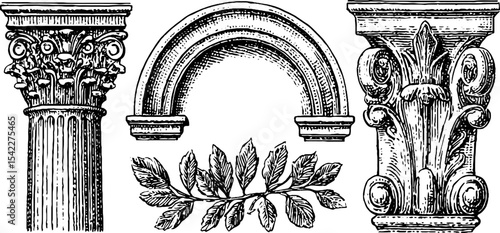 Egyptian revival and moorish architectural elements collection for historical design projects