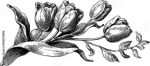 Elegant engraved bookmark design featuring tulip flowers for decorative craft projects
