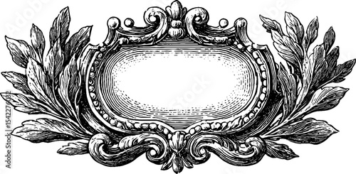 Elegant set of engraved laurel cartouches and inked frames for classic design