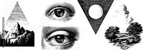 Esoteric symbols and mystical landscapes for spiritual design