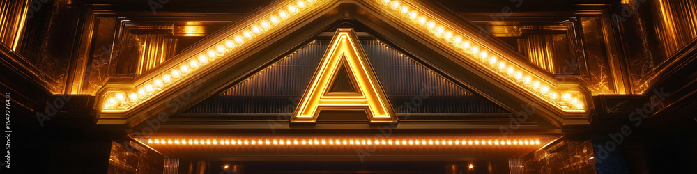 Obraz premium Elegant golden A logo on luxury marquee entry in night lighting
