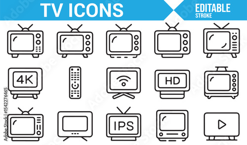 Icons Representing TV Sets, 4K Screens, Remote Controls, and Media Streaming