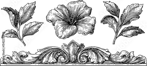 Elegant floral garland and venetian glass moulding design for decorative arts