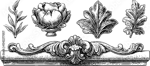 Elegant floral garland moulding and venetian glass design for decor and art projects
