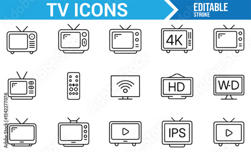 Simple Line Icons for TV, 4K, and HD Screens, Remote Controls, and WiFi