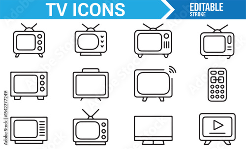 Collection of Television Icons: 4K, HD, WiFi, and Remote Control Designs