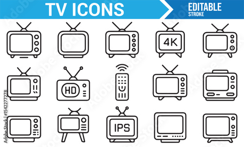 Icons Representing TV Sets, 4K Screens, Remote Controls, and Media Streaming