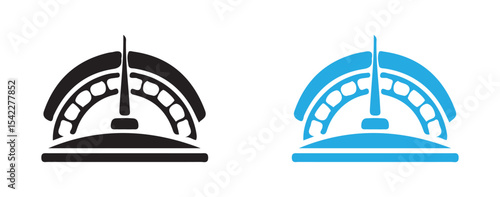 Half Circle Speedometer Gauge Icon Set.  Black and Blue Flat Design. Victor illustration eps 10