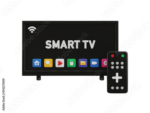 Smart tv icon with Digital remote icon 3d render concept of HD smart LED tv icon vector illustration