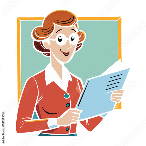 Friendly Teacher Reading Book in Classroom Illustration