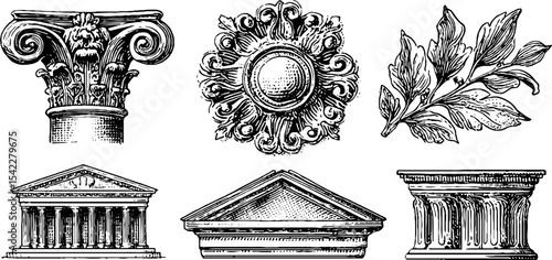 Intricate gothic finial and roman coffered ceiling elements for architectural decor