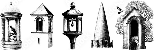 Gothic revival architecture elements: towers, lanterns, and spires for design and inspiration