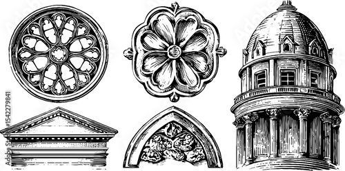 Gothic and renaissance architecture elements for design and print projects