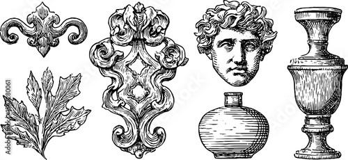 Gothic and rococo elements featuring wrought iron wall hook and decorative motifs for design