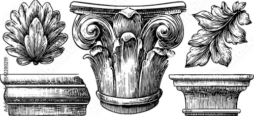 Collection of greek frieze rosettes and roman floor mosaics for historic design