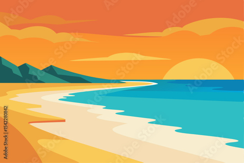 Serene sunset beach landscape illustration