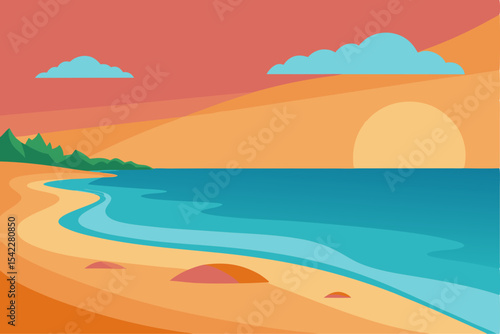 Serene sunset beach landscape illustration