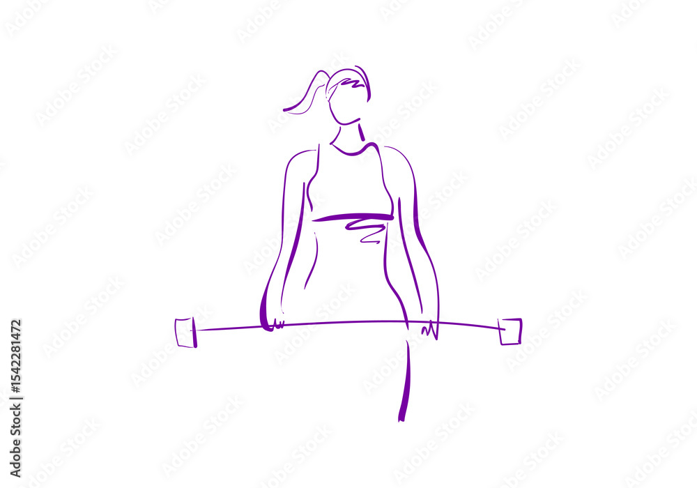 A minimalist purple line art illustration of a woman lifting dumbbells A minimalist purple line art illustration of a woman lifting dumbbells