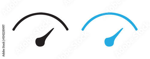 Half Circle Speedometer Gauge Icon Set.  Black and Blue Flat Design. Victor illustration eps 10