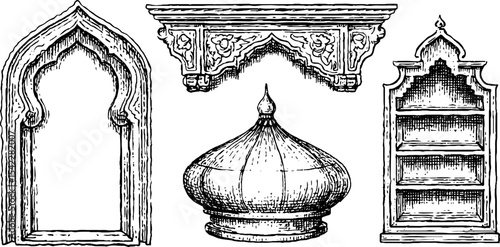 Intricate islamic lantern niche and renaissance architectural elements design