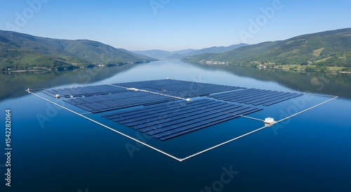Fototapeta Naklejka Na Ścianę i Meble -  solar panels on the lake