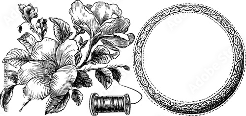 Elegant lace border and embroidered floral design for crafting and decoration