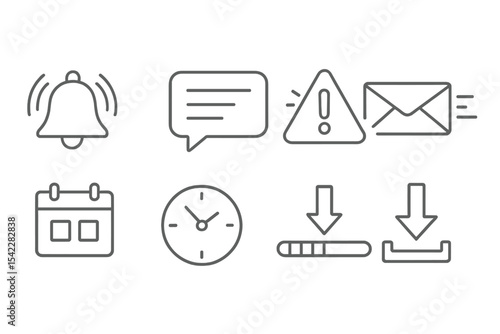 Animated Notification Icons. Line style icons of animated notifications: bell ring wave, message popup, chat bubble expand, alert