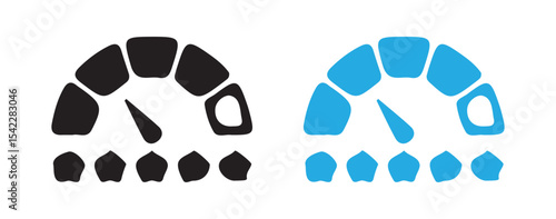 Half Circle Speedometer Gauge Icon Set.  Black and Blue Flat Design. Victor illustration eps 10