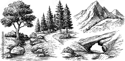 Majestic mountain ridges and serene forest path scenes for nature enthusiasts
