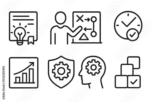 Innovative Education Icons. Line style icons of new education formats: project-based learning, student project icon, creation
