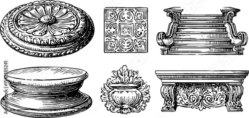 Neoclassical and islamic architectural elements for design and decoration