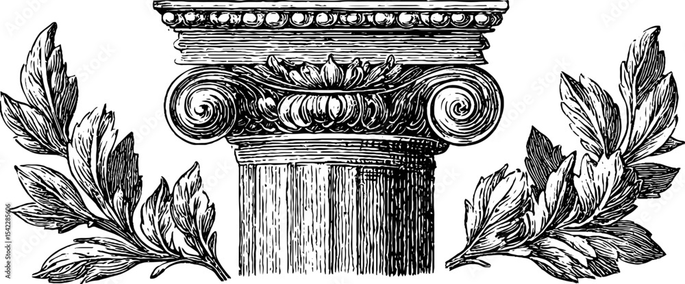 Fototapeta premium Neoclassical laurel crest with byzantine column design for elegant decor