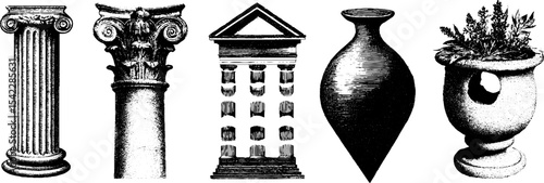 Neoclassical architecture elements with pillar and frieze design for art and decor projects
