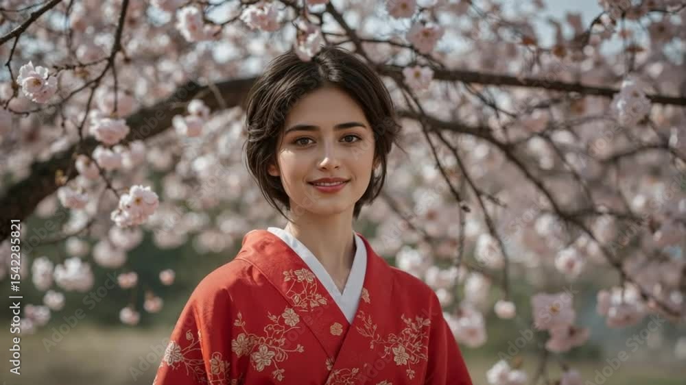 Elegant Woman in Kimono Beneath Blooming Cherry Trees
Elegant Woman in Kimono Beneath Blooming Cherry Trees