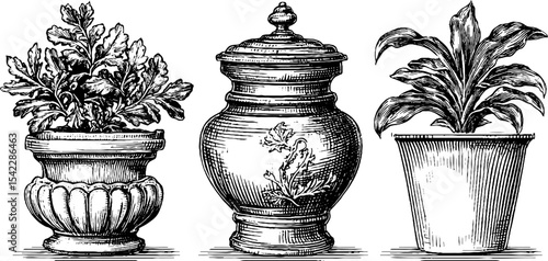 Ornamental set featuring row of rivet and glaze dripped pot for decorative design