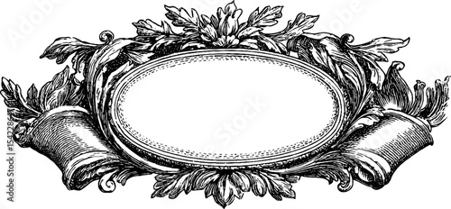 Ornate victorian banner design with intricate folded elements and rising sun motif