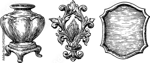 Vintage ornate designs featuring claw foot base and curved dresser elements