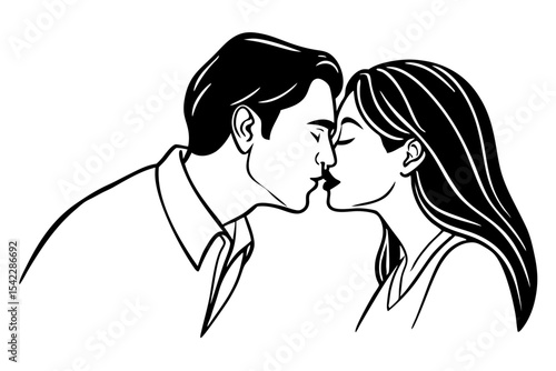 intimate kiss line art of loving couple illustration