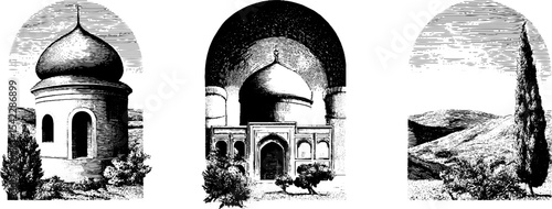 Intricate persian dome and architecture set with traditional patterns