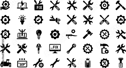 Repair icon vector set. Fix illustration sign collection. Service center symbol. Support logo.
