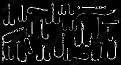 Fishing hook icon vector set. Fishing illustration sign collection. fish symbol or logo.
