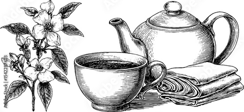 Elegant porcelain teapot set with steam and loose leaf design featuring floral element for kitchen decor
