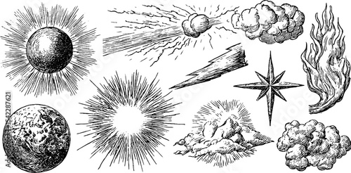 Dynamic comic book elements with explosive bursts and star shaped impact