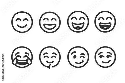 Laughter Icons. Line style icons of laughter types: giggle, chuckle, cackle, belly laugh. laugh with eyes closed, laugh with tears