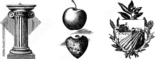 Renaissance architectural column and fresco elements for historical design