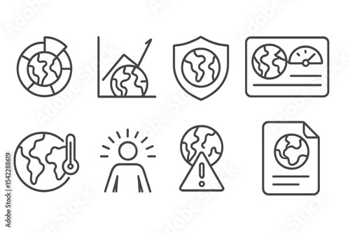 Ecological Icons Collection. Line style icons of ecological disasters and response: planetary boundary icon, ecological overshoot