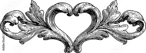 Rococo heart motif with greek key frame design for romantic and vintage decor