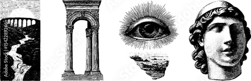Roman architecture and symbolism: aqueducts, columns, and mythical elements for classic design