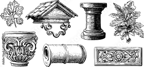 Historical architectural elements: roman tile and victorian ventilation design for decoration