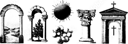 Romanesque architectural elements and historical design for artistic inspiration